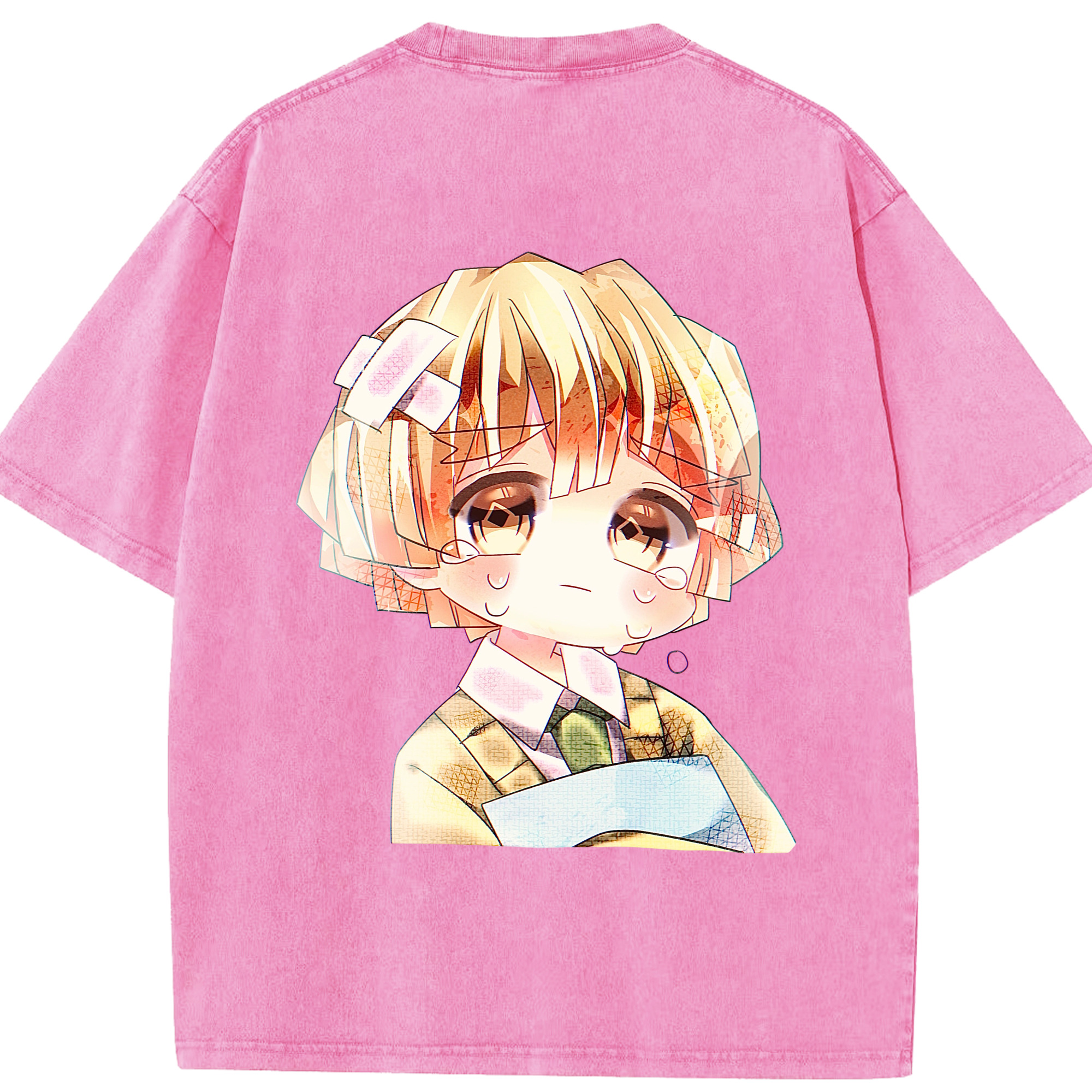 （画像用） 鬼滅の刃（きめつのやいば）我妻 善逸／あがつま ぜんいつ Agatsuma Zenitsu 綿100% ヴィンテージ風 半袖Tシャツ（背面プリント）